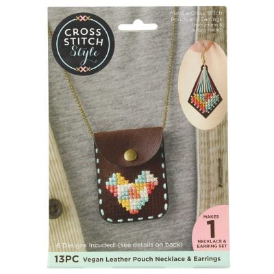 CROSS STITCH  POUCH VEGAN LEATHER