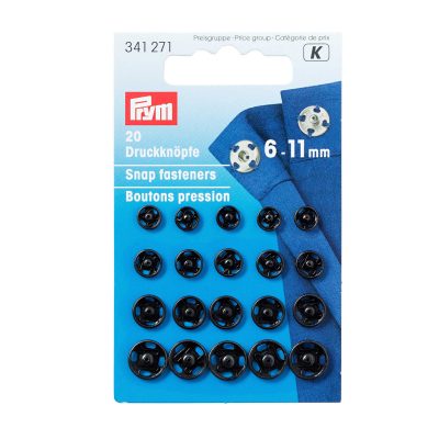 PRYM SEW-ON SNAP FASTENERS BRASS 6-11 MM BLACK