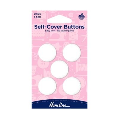 HEMLINE BUTTONS SELF COVER NYLON 22MM 5 SETS WHITE