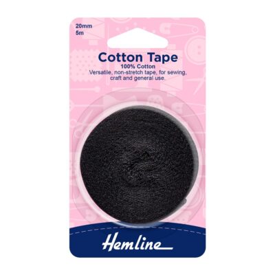 HEMLINE HANGSELL TAPE COTTON 20MM X 5M BLACK